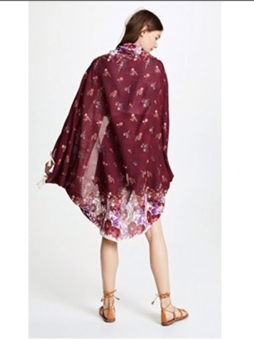 Free People Bali Wrapped in Blooms Red Kimono Top Shawl Cover Up One Size